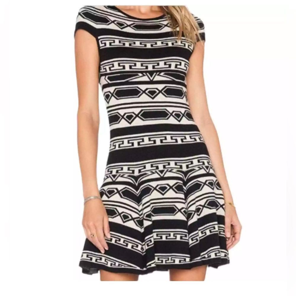 Alice + Olivia Darby Black and Oatmeal Knit Dress with‎ Drop Waist Size Medium